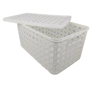 Cesta Plástica com Tampa 8 Litros Palha - Plasutil