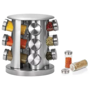 Porta Temperos Giratório com 12 potes em Aço Inox